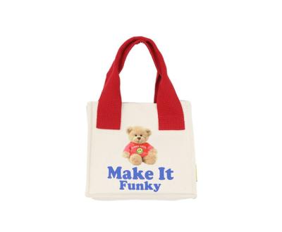 China Fashion High Quality Ins Style Cute Make It Funky Bear Cartoon Printing Canvas Tote Bags Women Handbags for sale