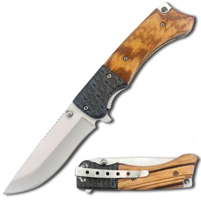 China Hot Sale Folding Knife Camping Essential Pocket Knife With Knot Wood Handle for sale