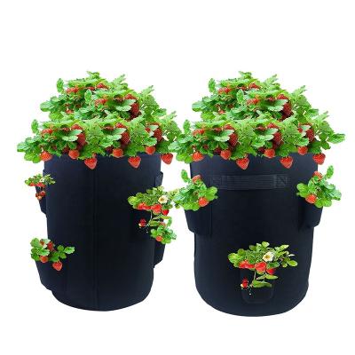 China Durable Eco Friendly Heavy Duty 400G Thick Felt Garden Grow Bag With Holes For Strawberry Tomato Breeding for sale