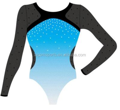 China Ombre Cozy Blue White Mystic Girls Long Sleeved Gymnastics Leotards for sale