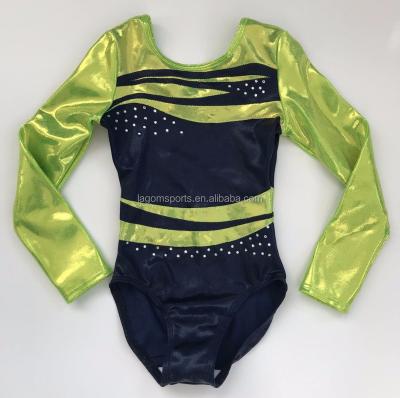 China Best Leotard Awards Girls Long Sleeve Competition Gymnastics Leotard Mystic Fabric for sale