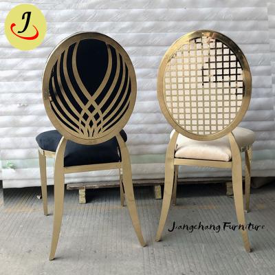 China Removable Pattern Swap Wedding Furniture Round Back Stainless Metal Dining Chair For Sale for sale