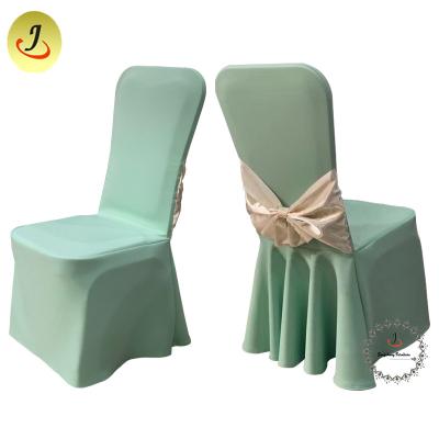 China JC-CC005 Plain Price Luxury Cheap Price High Quality Green Color Wedding Banquet Spandex Chair Cover With Yellow Bow for sale