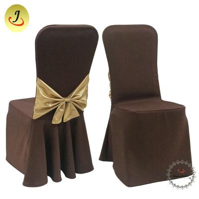 China JC-CC005 Plain Price Luxury Style Cheap Price High Quality Brown Color Wedding Banquet Spandex Chair Cover With Yellow Bow for sale