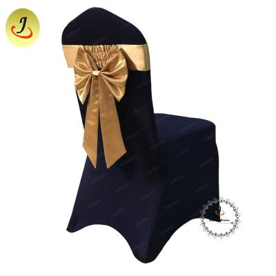 China JC-CC008 Plain Price Luxury Style Cheap Price High Quality Black Color Wedding Banquet Spandex Chair Cover With Yellow Bow for sale