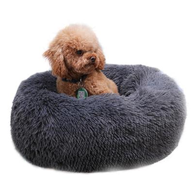 China Large Pet Cat Cushion Maker Plush Donut Warm Comfy Heating Comfortable Round Dog Bed Soft Luxury Pet Beds for sale