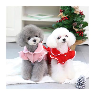 China Lovely Christmas Dog Dress Winter Soft Warm Soft Girl Dog Dress For Teddy Small Dogs Cut Bow Pet Clothes for sale