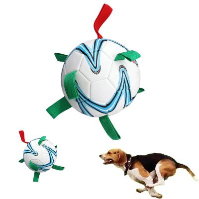 China Hot Dog Viable Accessories Amazon Funny Dog Toy Pu Pet Soccer Ball With Binding Tabs Interactive Dog Toys Football for sale