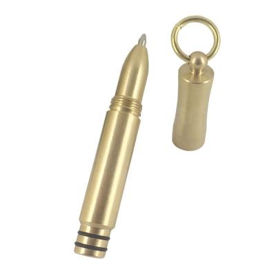 China Office & ACMECN School Pen Original Handmade Design 69mm Mini Brass Ballpoint Pen Pocket Portable Ballpoint Pen With Key Ring Cute Small Short Gold Pen for sale