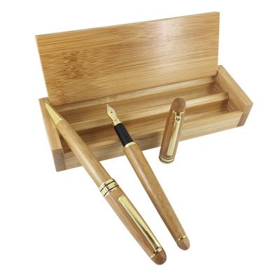 China Office Stationery Promotion ACMECN Ball Pen And Bamboo Fountain Pen With Square Bamboo Gift Box Eco-friendly Handmade Bamboo Craft Writing Stationery Sets for sale