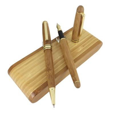 China ACMECN Promotional Natural Bamboo Fountain Pen and Tip Pen Sets Eco-friendly Handmade Bamboo Craft Writing Gifts Stationery Pen Sets for sale