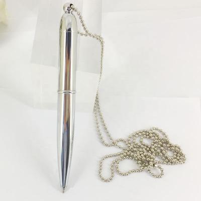 China Promotional ACMECN Mini Brass Pen with Lanyard Plating Silver Finish Pocket Ballpoint Pen with Necklace for Promotion Gifts for sale