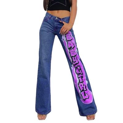 China New Viable Women's Street Hippie Letter Print Straight-Leg Denim Pants Tall Women's Jeans for sale