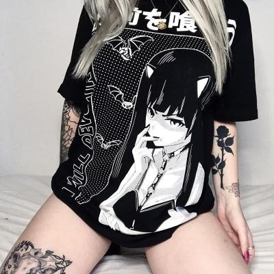 China Anti-Shrink Internet Celebrity The Same Shorts Dark Sleeve Style Fashion Brand T-shirt Top Korean Women Anime Girl Printed T-shirt Print for sale