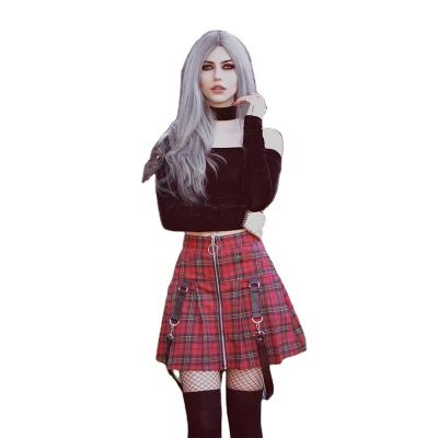 China New Women's Anti-Static Plaid Zipper A Line Check Skirt Anime Skirt Check Goth for sale