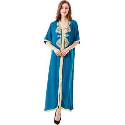 China Middle Eastern Women's Arab Women's Long Robe Embroidered Long Robe Modest Muslimah Styling Muslim's Short Sleeve Swing Robe Pajamas Great For Women muslime for sale