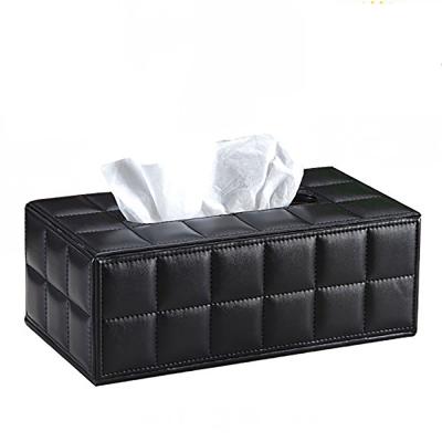 China Custom Leather Tissue Paper Holder Black Square Roll Tissue Paper Box Lid Interior Ministry Car Tissue Box for sale