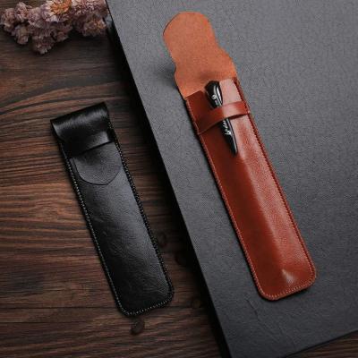 China Portable Leather Pen Case Holder Single Pocket Pen Box Factory Outlet Soft Leather Soft Pen Case for sale