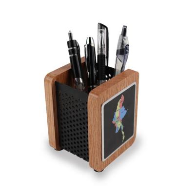 China 100% New Design Office Creative Oak Woods And Metals Eco-Friendly And Handmade Customizable Pen Holder for sale