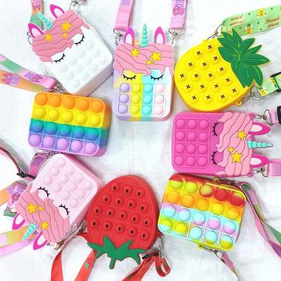 China 2022 Fashion Kids Silicone Soft Push Bubble Doll Cross - Body Hand Money Bag Kid Unicorn Stirrer Toy Push Pop Her Coin Purse For Girls for sale