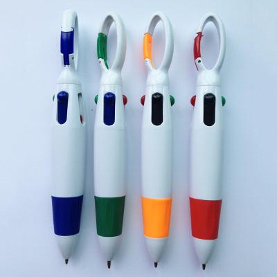 China Promotional Pen Hot Selling 4 Color Plastic Retractable Ballpoint Pen Pens Multi Color Pen Carabiner Pen for sale