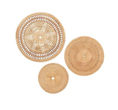 China Modern Round Hand & Woven Wall Hanging Basket Rattan S/3 Wall Decor For Living Room Or Bedroom Decor Rattan for sale