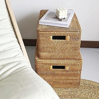 China Indonesia Woven Bed Rectangle Square Baskets Vegetable Plankton Sustainable Hanging Rattan Round With Handle Storage Basket Set Serving Tray With Lid for sale