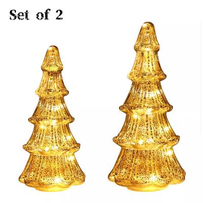 China Classic Synthetic Glass Christmas Tree With LED Lights Household Table Top Ornaments Night Glowing Lights for sale