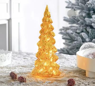 China Classic Lights Synthetic Glass Christmas Tree With LED Lights Household Table Top Ornaments Night Glowing Lights for sale