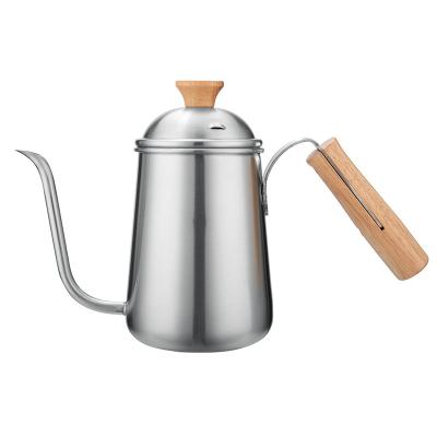 China WITH LID hot sales 650ml large spout tea kettle 304 stainless steel coffee pot coffee kettle with wooden handle for sale