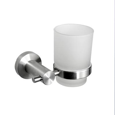 China Sustainable Bathroom Accessories Stainless Steel Toothbrush Holder With Wall Mounted Tumbler Glass Cups Holder for sale