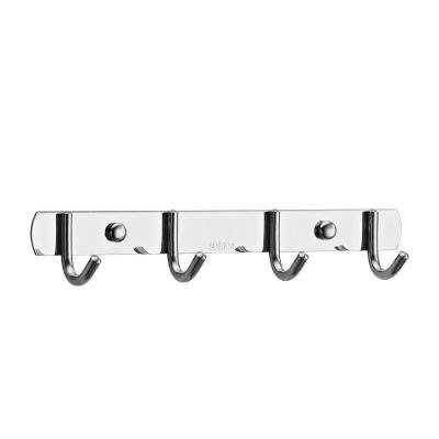 China Chinese Style Free Punch 304 Stainless Steel Wall Hanger Bathroom Robe Clothes Coat Hook 4 Hooks for sale