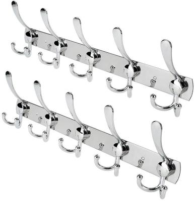 China Mordern 2022 Hot Sale Wall Mount Coat Hooks, Heavy Duty Stainless Steel Hook Rail Tri Hooks Metal Robe Rail Rack Towel Hanger 5 Hooks for sale