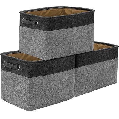 China Viable Collapsible Canvas Storage Basket Bin Fabric Cube Box With Carry Handles for sale