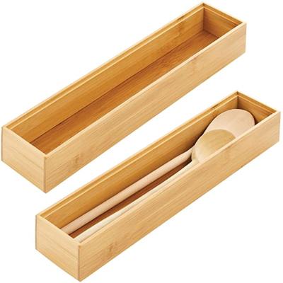 China Sustainable 2 Pcs / Set Multifunctional Bamboo Kitchen Cabinet Drawer Organizer Bin for sale