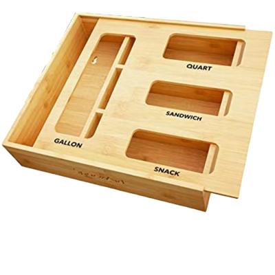 China Bamboo Kitchen Storage Drawer Stand Holder Cover Ziplock Bag Viable Organizer for sale