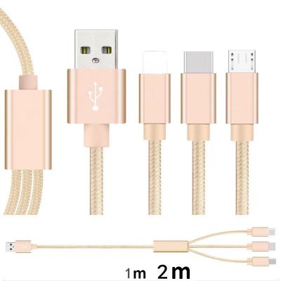 China Mobile Phone USB Cable 3 In 1 Type C 2.4A Micro Fast Charging And Data Transfer Cable for sale