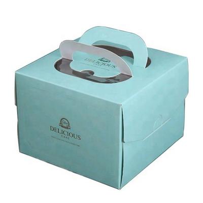 China Recyclable custom logo birthday wedding cake packaging box blue 6 inch cake box supplier cake packaging design box with window/handle for sale