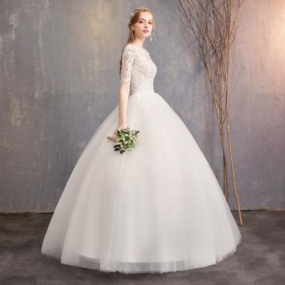 China New Premium Color Organza Bridal Garment Half Sleeve Anti-static Running White Floor Length Front Embroidery Wedding Dresses For Bride for sale