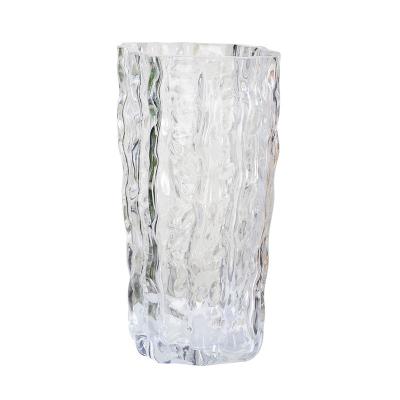 China Ice pattern glass vase living room decoration minimalist crystal glass open glass and crystal vases for sale