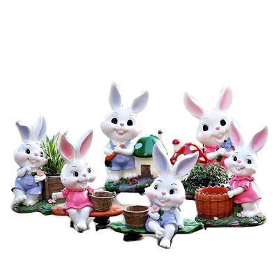 China Europe garden simulation resin animal flower pot in stock wholesale rabbit carved ornaments garden villa decoration crafts for sale