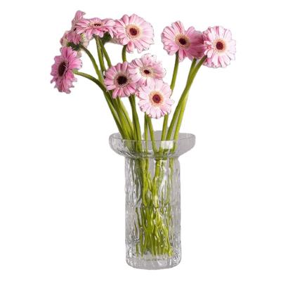 China Minimalist Clear Glass Vase With Extremely Frozen Pattern Straight Tube Ice Wide Mouth Glass And Crystal Vases for sale