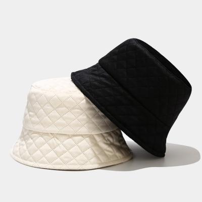 China Cheap Character Korea Fashion Price Velvet Fabric Plaid Bucket Hat With Lining for sale