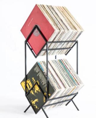 China Morden Matte Black Metal 2 Tiers Vinyl Record Display Rack Album Stand Vinyl Record Holder for sale