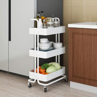 China Sustainable High Quality 3 Tier Kitchen Metal Fruit Storage Rack Basket Cart Rolling Vegetable Cart With Wheels for sale