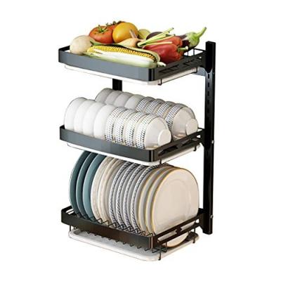 China 3 Tier Adjustable Dish Rack Kitchen Dish Bowl Spice Organizer Sustainable Storage Shelf with Drip Tray for sale