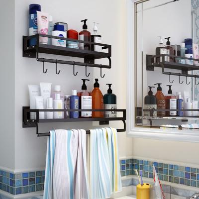 China Sustainable Wall Mounted Stainless Steel Bathroom Storage Rack Shelf With Hook for sale