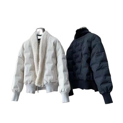 China new imported MSY Anti-wrinkle mink braid fur collar down coat ladies short white duck down coat leisure cardigan coat for sale