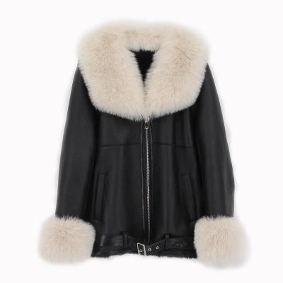 China Luxury Fur Windproof Motorcycle Winter Fashion Bomber Shearling Jacket With Fox Fur for sale