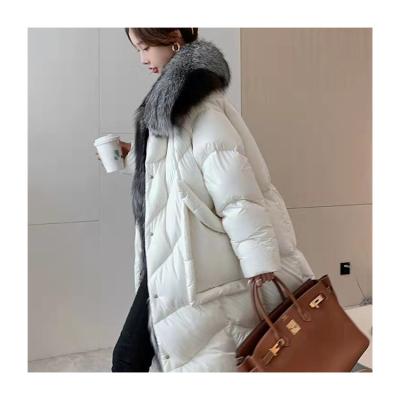 China Anti Wrinkle Made In China Winter Warm White Fox Fur Goose Down,High Quality Detachable Collar Fur Long Down Jacket For Women for sale